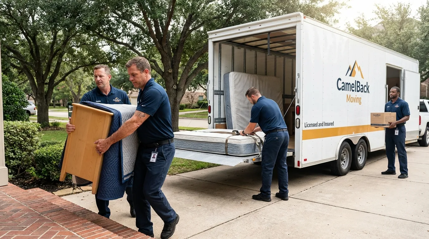 Crew loading residential truck for cross-state move from Bethpage, NY